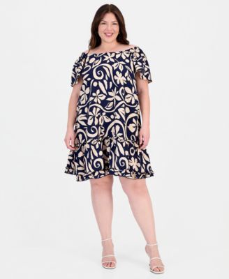 Plus Size Printed Square-Neck Shift Dress
