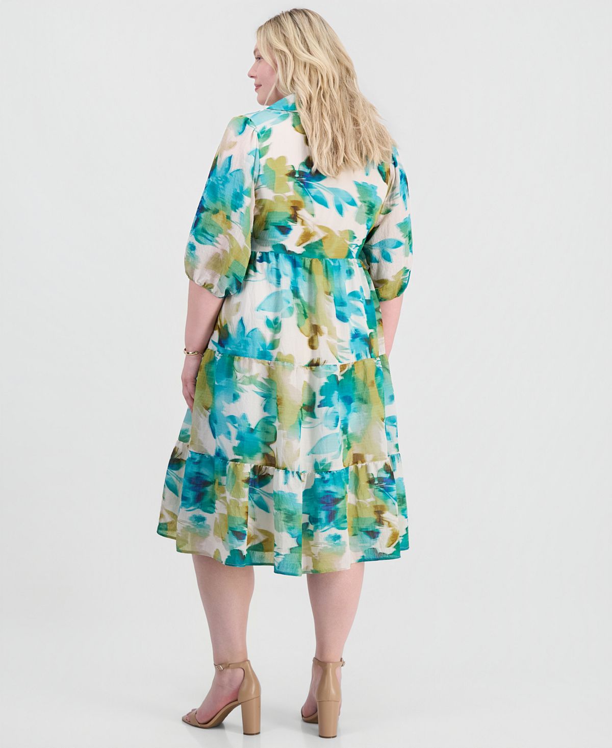 Sandra Darren Plus Size Linen Split-Neck Midi Dress view 2 — MAYCSS fashion products