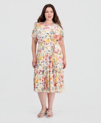 Plus Size Tiered Flutter-Sleeve Dress