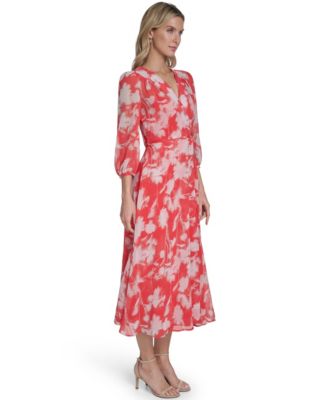 Women's 3/4-Sleeve V-Neck Midi Dress