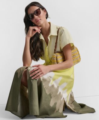 Women's Short-Sleeve Collared Printed Button-Front Dress