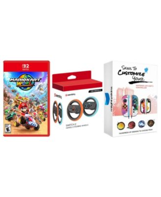 Kart World for Switch 2 and Sentriq Steering Wheel Set with MightySkins Joy-Con Controller Skin Code Bundle