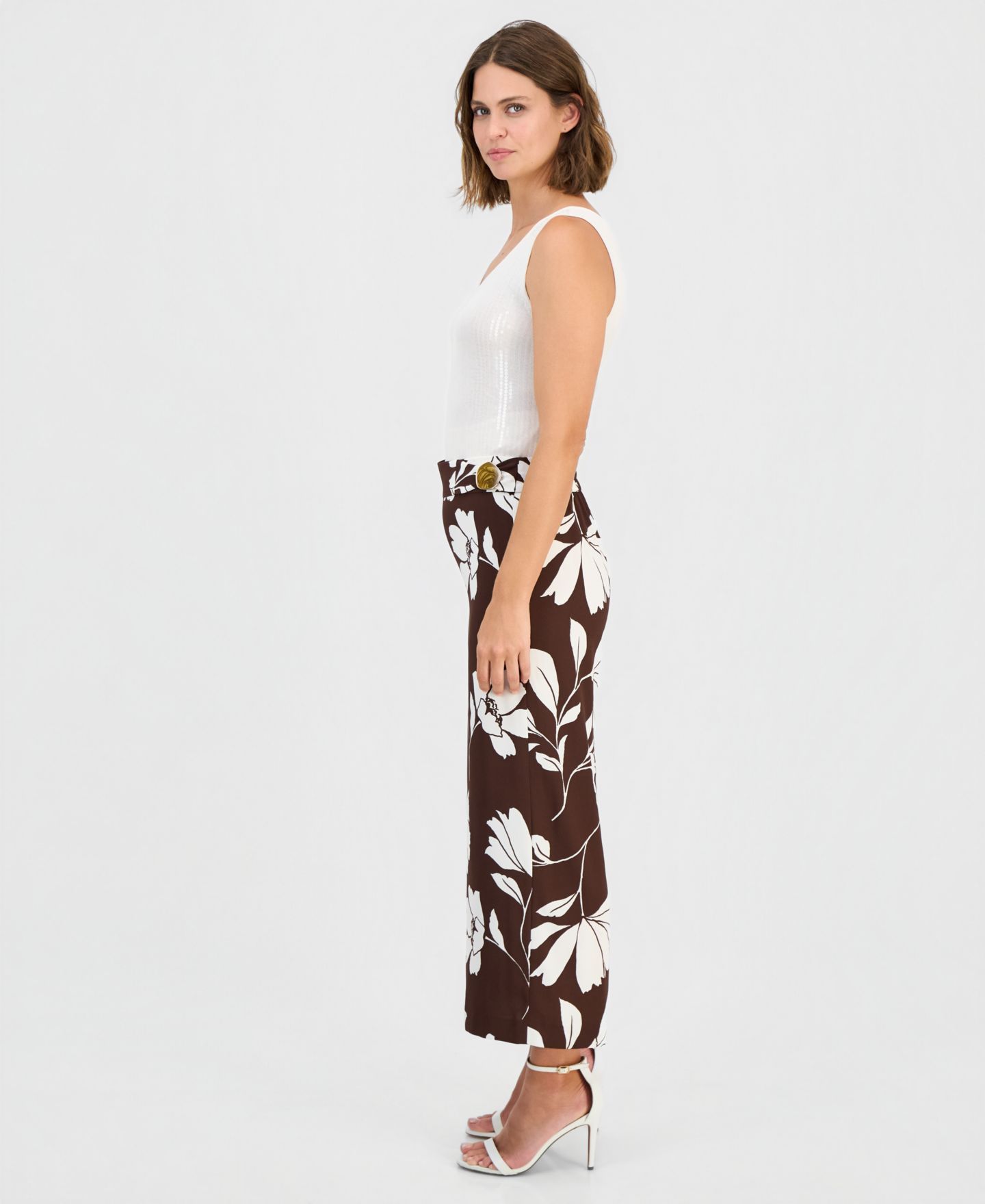 Женские брюки Anne Klein Wide-Leg Pull-On Pants, Regular & Petite, цвет: Тёмный шоколадный / Белый — фото 3