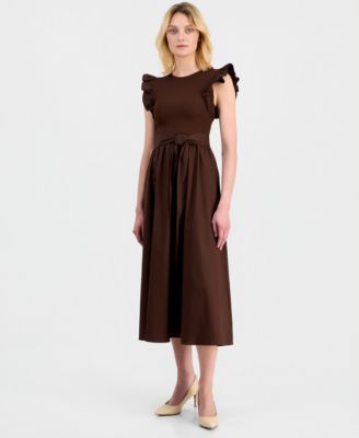 Women's Mixed Knit Woven Midi Dress