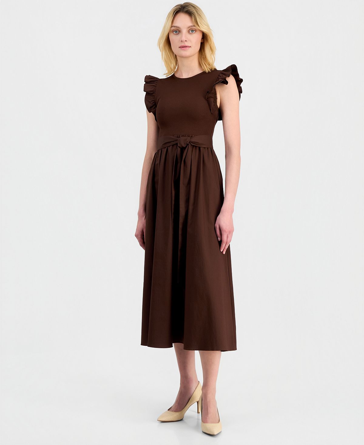 Anne Klein Women's Mixed Knit Woven Midi Dress view 1 — MAYCSS fashion products