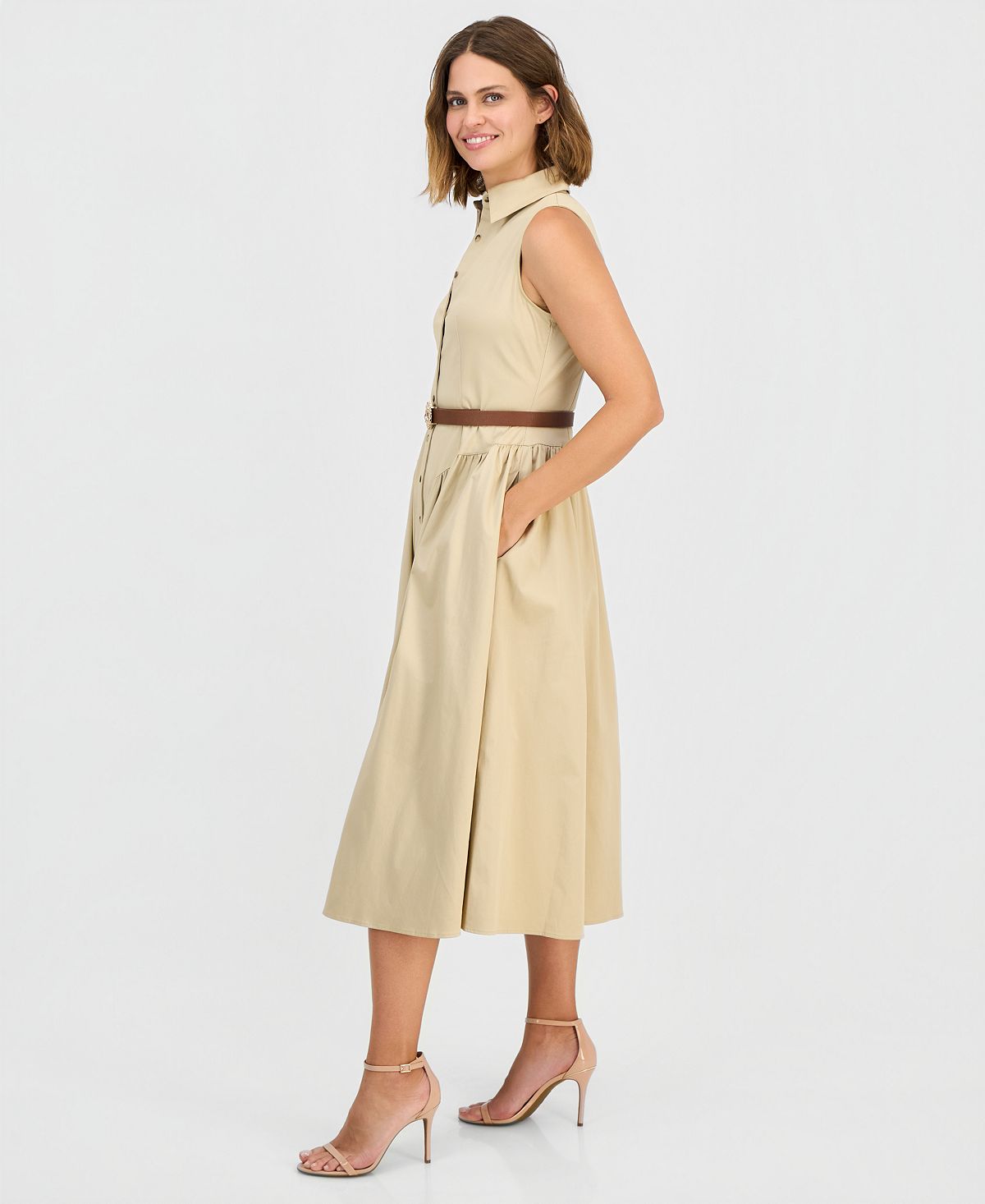Anne Klein Women's Sleeveless Belted Shirtdress view 3 — MAYCSS fashion products