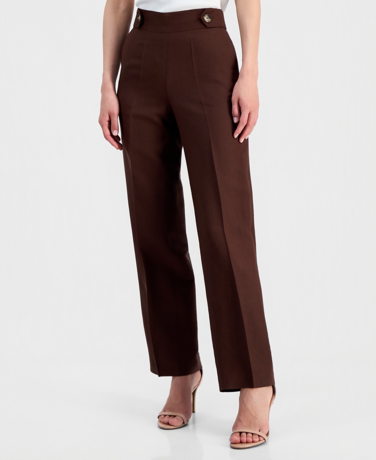 Женские Anne Klein Women's Linen-Blend Pull On Wide-Leg Pants, Regular & Petite — фото 1
