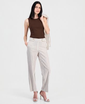 Women's Linen-Blend Striped Pull-On Pants