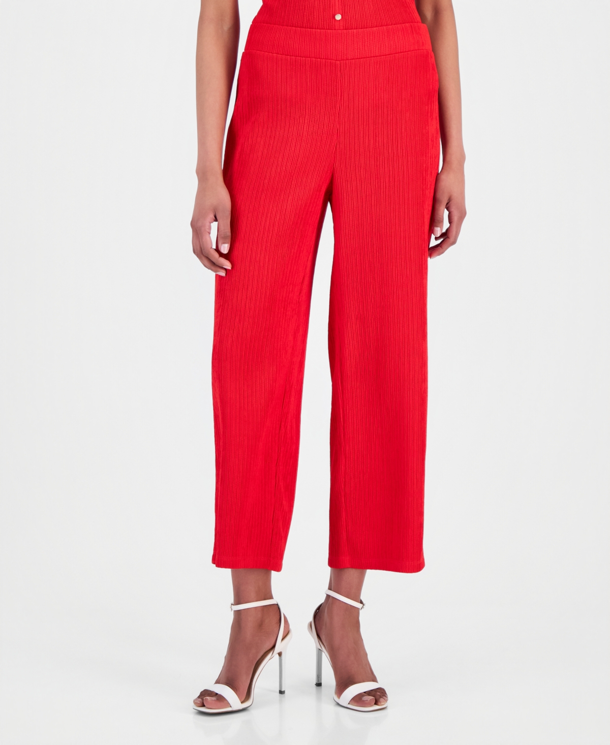 Anne Klein Women's Crinkle-Knit Pull-On Wide-Leg Pants