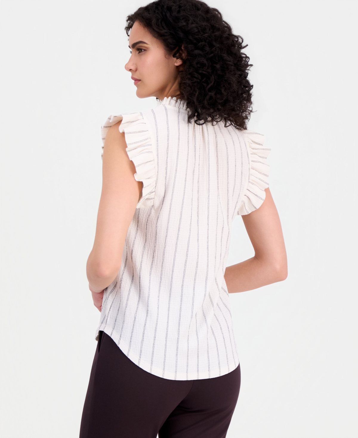 Anne Klein Women's Textured Pinstripe Flutter-Sleeve Top