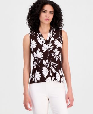 Women's Triple-Pleat V-Neck Sleeveless Top, Regular & Petite