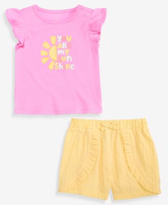 Baby Girls' 3M-24M Mix & Match Sunshine Flutter-Sleeve Top & Clip-Dot Cotton Shorts