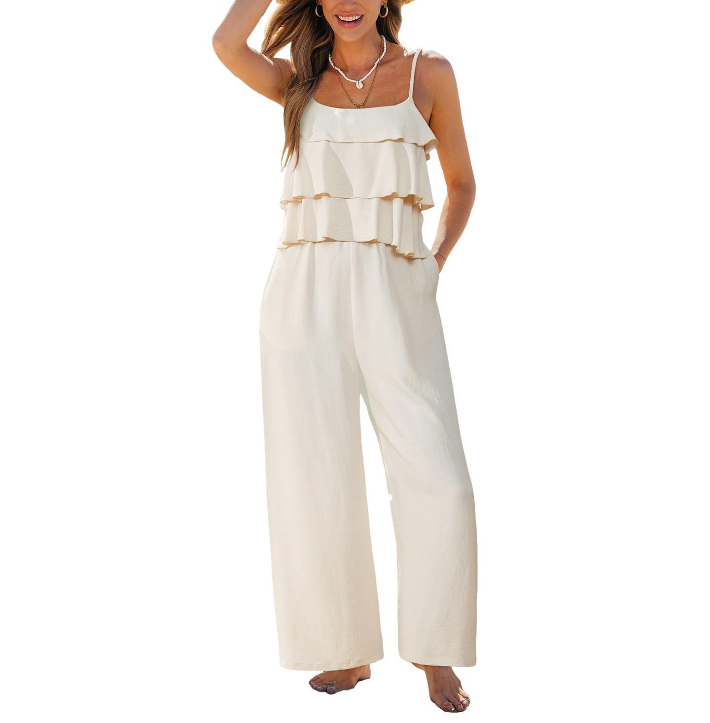 Женский комбинезон Cupshe Square Neck Unlined Zipper Closure Jumpsuit, цвет: Бежевый / Хаки — фото 1
