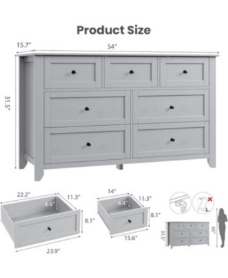 7 Drawer Dresser for Bedroom, 54" Wide Large Dresser with Deep Drawers & Metal Knobs, Modern Wooden Chests of Drawers for Entryway, Hallway
