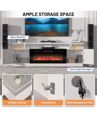 70" Fireplace TV Stand with 36'' Firplace, Electric Fireplace Heater with 12 Frame and LED Light Colors