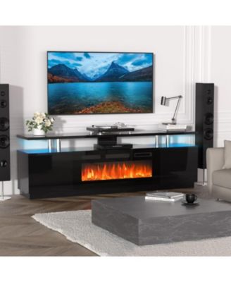 70" Fireplace TV Stand with 36'' Firplace, Electric Fireplace Heater with 12 Frame and LED Light Colors
