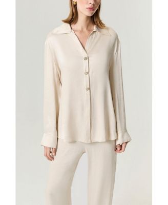 Women's Belted Shirt with Statement Buttons