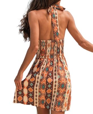 Women's Halter Neck Boho Print Beach Dress
