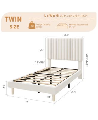 Upholstered Platform Velvet Bed Frame with Headboard,Strong Wooden Slats Support