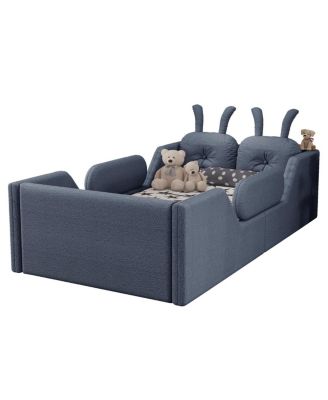 Streamdale Twin Upholstered Platform Bed with Rabbit Cushion & Removable Rails