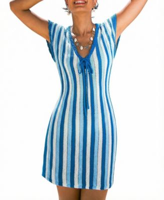 Women's Fervor Striped Cover-Up Mini Beach Dress