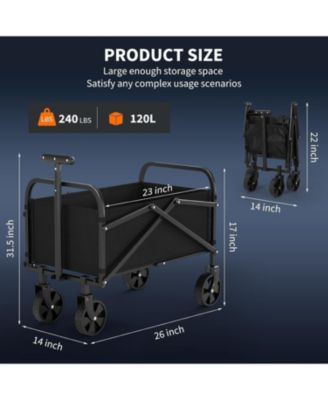 Mini Foldable Utility Wagon, All-Terrain Wheels, Adjustable Handle, 240 Lbs Capacity, Portable for Shopping, Camping & Garden, 120L