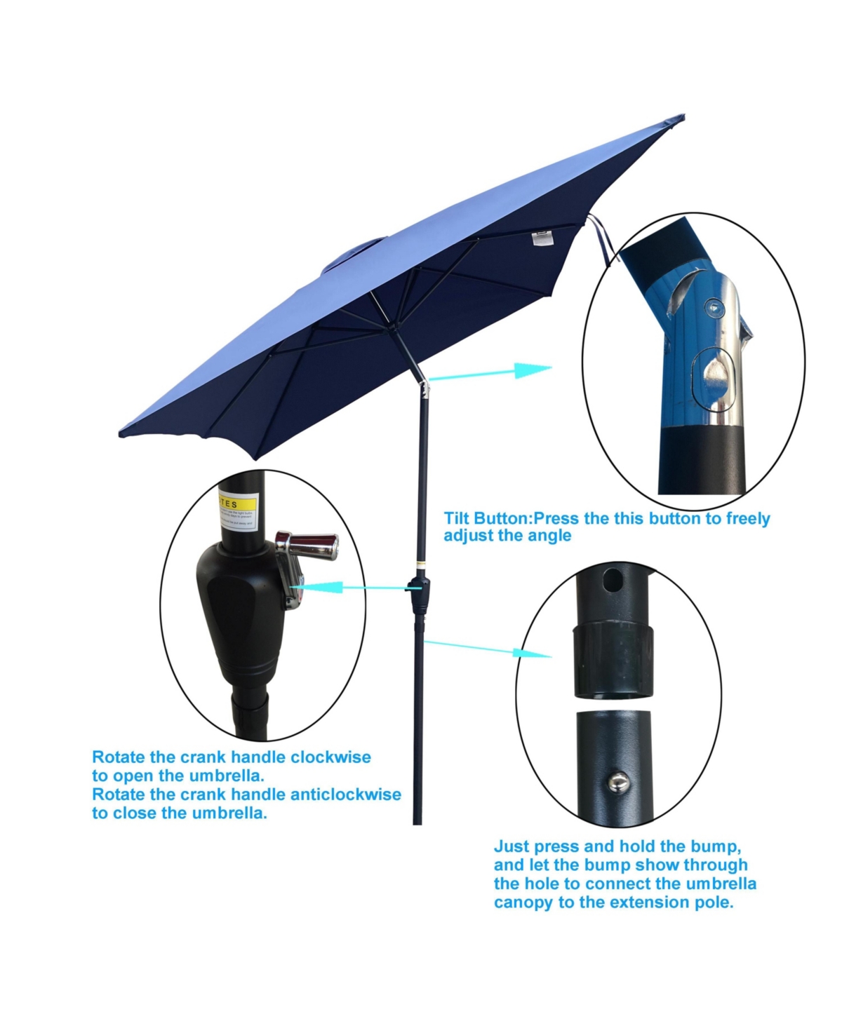 Flynama 6 x 9ft Patio Umbrella Outdoor Waterproof Umbrella with Crank and Push Button Tilt without flap