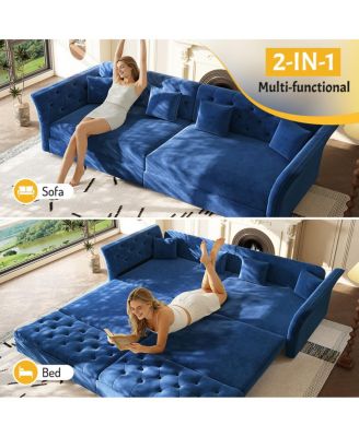  Oversize Pull Out Sofa Bed, Convertible Sleeper Sofa with Fabric Flower Tufted Design