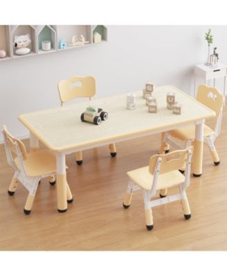 Kids Table and Chair Set, Height Adjustable Toddler Table and 4 Chairs Set for Ages 2-10(12060cm)