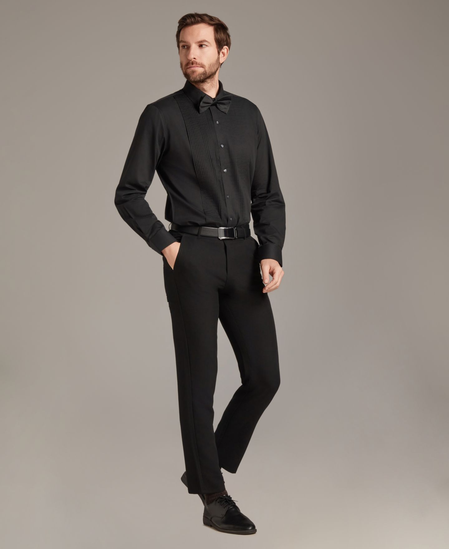 Мужская рубашка Alfani Slim Fit Pleated Tuxedo, цвет: Чёрный — фото 8