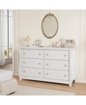 6-Drawer Dresser - Tall Boho Dresser with Curved Legs, Rattan Accents, and Freestanding Storage for Living Room, Bedroom, Entryway, or Balcony