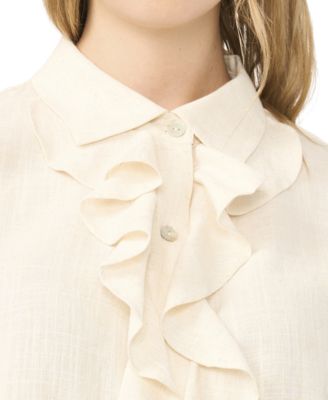 Women's Ruffle Front Flutter-Sleeve Top