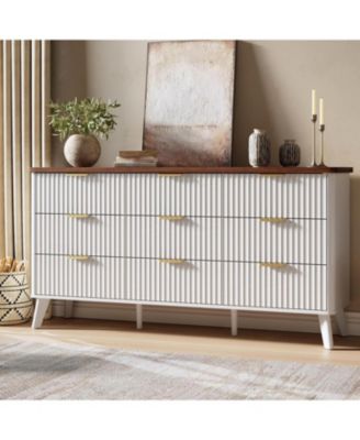 Fluted 9-Drawer Dresser, 60.6" Wide Modern Wooden Chest with Curved Design, Dresser TV Stand for Living Room