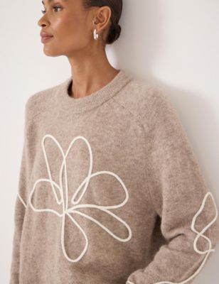 Women's Wool Blend Flower Motif Jumper