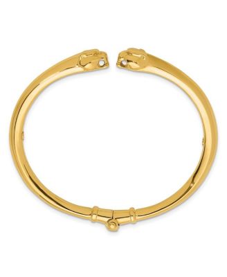 Solid 18k Gold Panther Head Hinged Cuff Stackable Bangle Cuff Bracelet