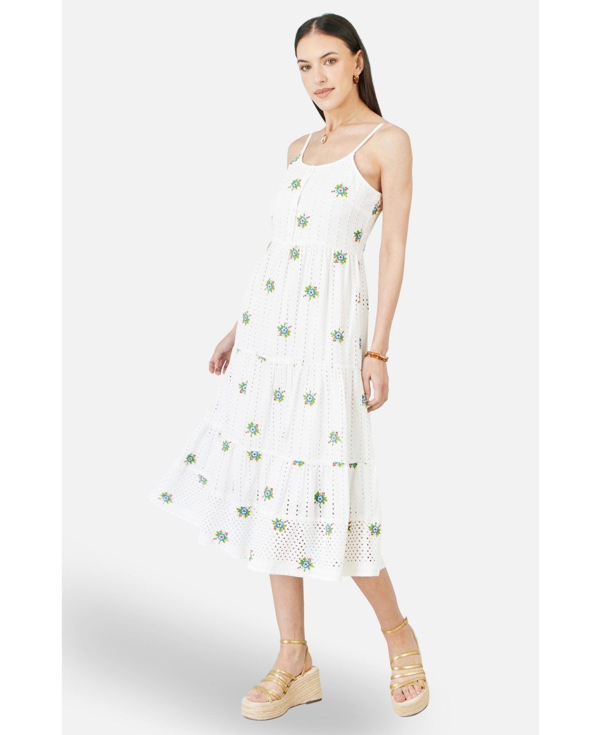 Yumi Women's Embroidered Broderie Midi Sun Dress