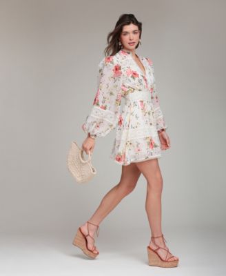 Women's Floral Lace-Trim Chiffon Dress