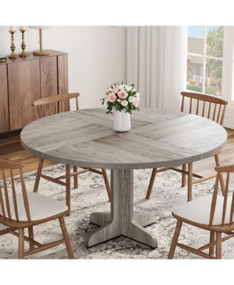 47 Inch Round Dining Table for 4-6 People,with Wooden Tabletop and Legs(Only Table)