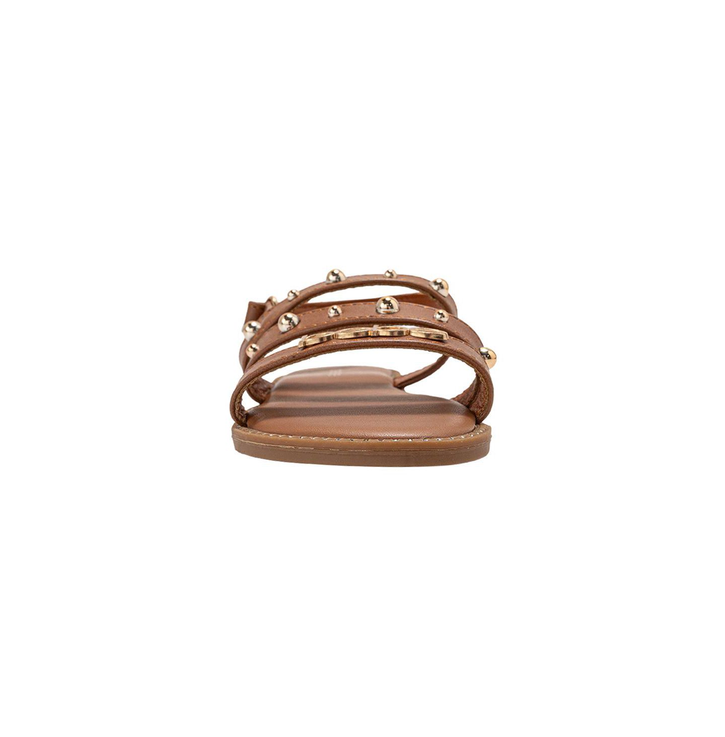 Сандалии Bebe Fashion Sandals with Dome Stud Logo hw для девочек, цвет: Коньячный — фото 4