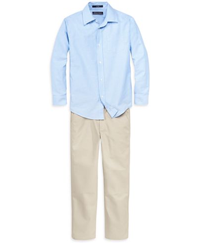 Nautica Boys' Long Sleeve Oxford Shirt and Flat-Front Twill Uniform Pants Separates