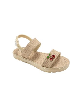 Girls PCU Sandal with Embossed Woven and Fruit Charm