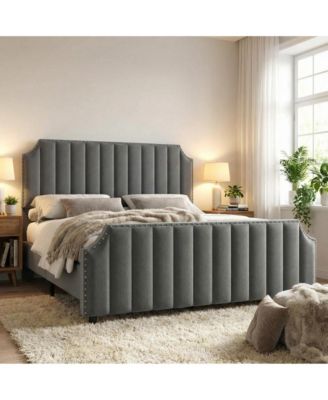 Upholstered Tufted Adjustable Bed Headboard with Nailhead Decor