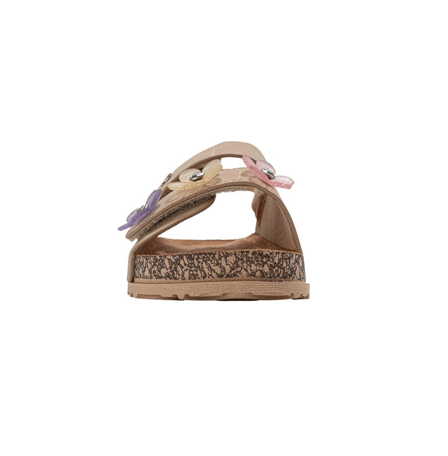 Сандалии Bebe Footbed Slide Sandals - Sparkle Finish with Glitter Flower Detail для девочек, цвет: Рыжевато-коричневый — фото 3