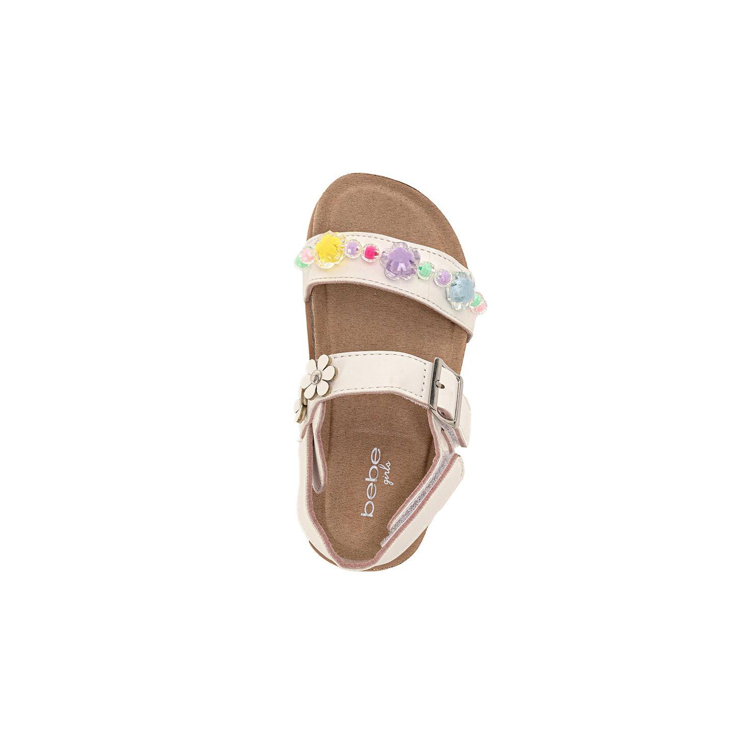 Сандалии Bebe Footbed Sandals - Comfortable Design & Beaded Ankle Strap для девочек, цвет: Белый — фото 6