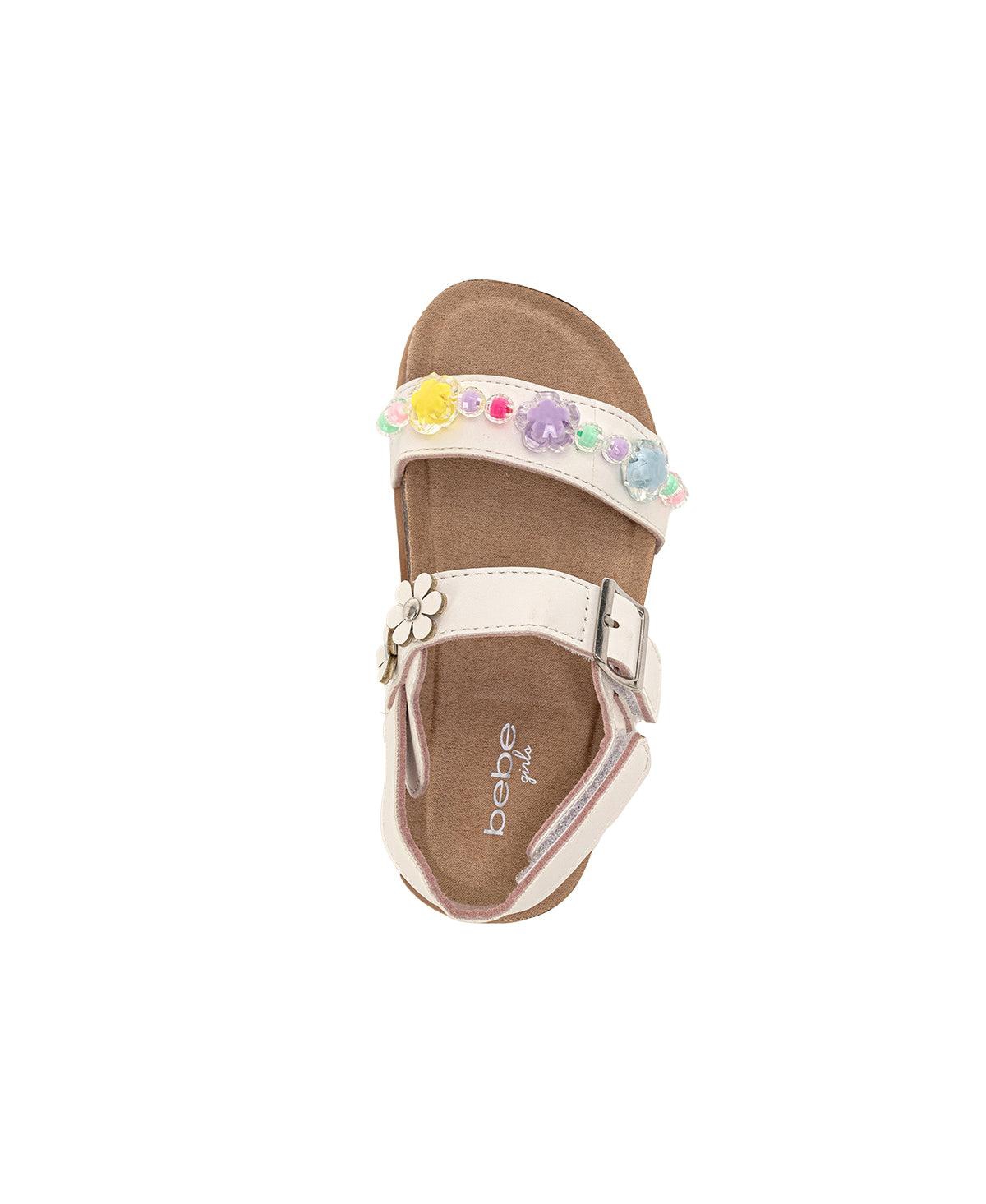 Bebe Little Girls Footbed Sandals - Comfortable Design & Beaded Ankle Strap