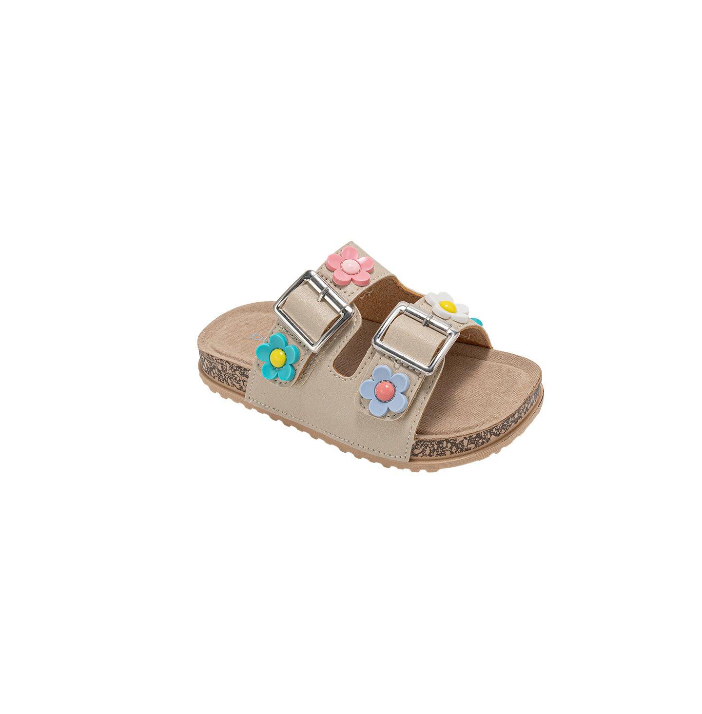 Сандалии Bebe Footbed Sandals - Lightweight and comfy, with Adjustable Buckles and Colorful Floral Charm Accents для девочек, цвет: Рыжевато-коричневый — фото 1