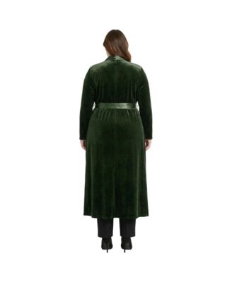 Plus Size Velvet Wrap Satin Belt Long Coat