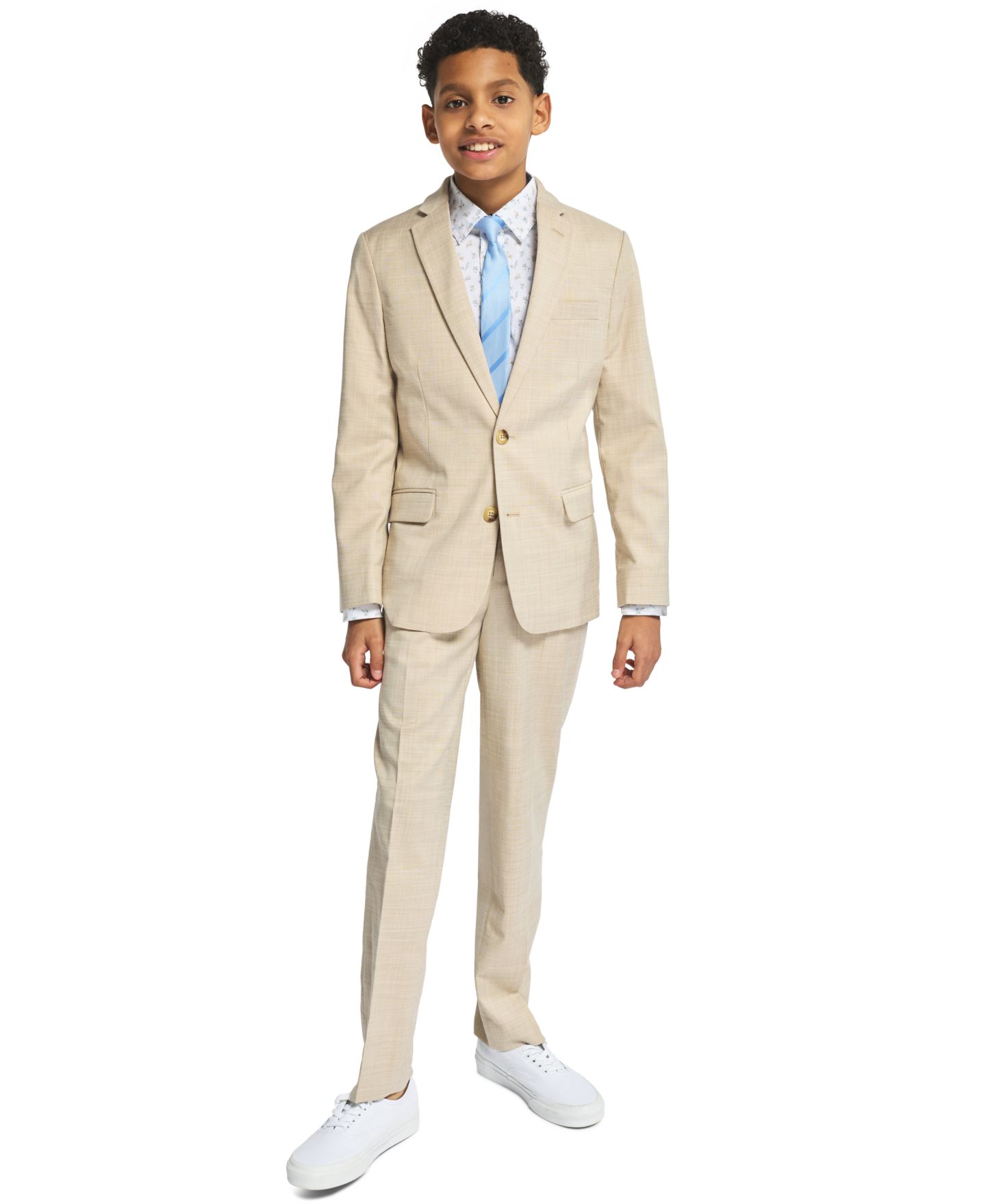 Брюки Tommy Hilfiger Long-Sleeve Stretch Floral Print Shirt, Modern-Fit Jacket, and Suit Pants для мальчиков, цвет: Синий — фото 1