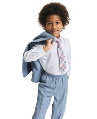 Boys' 2T-7 Sharskin Notch Collar Suit Jacket, Pants, Printed Shirt & Clip-On Necktie, 4-Piece Set