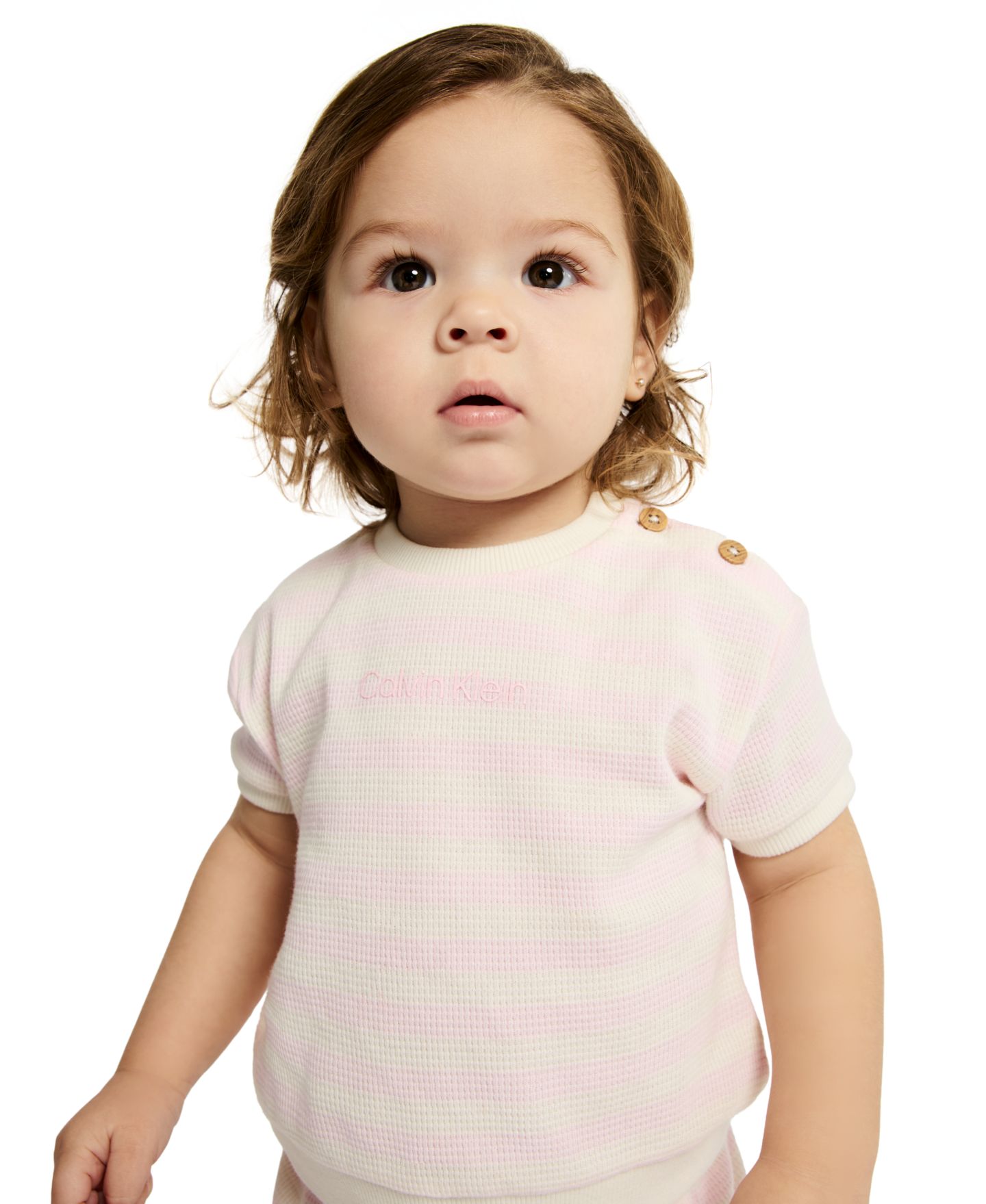 Комплект Calvin Klein Top and Striped Waffle Knit Bloomer, 2-Piece Set для девочек-малышей, цвет: Розовый — фото 2
